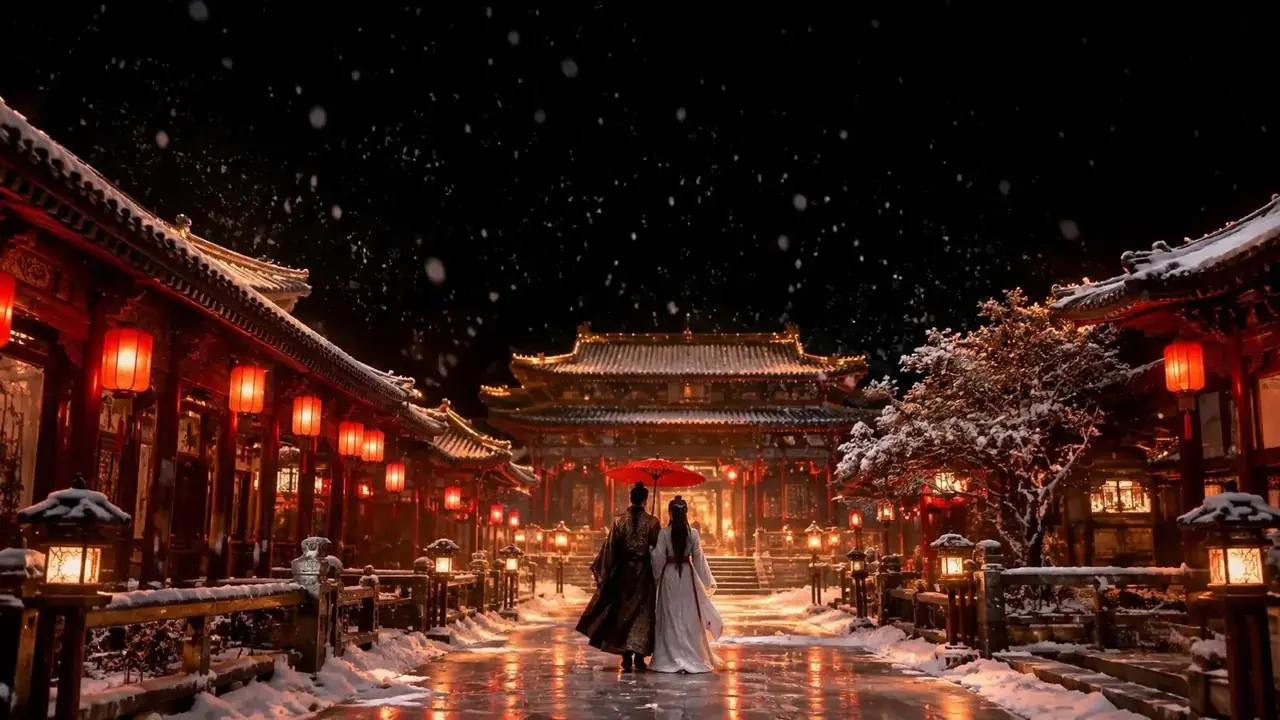 初雪未至，先婚后爱短剧舞台氛围背景