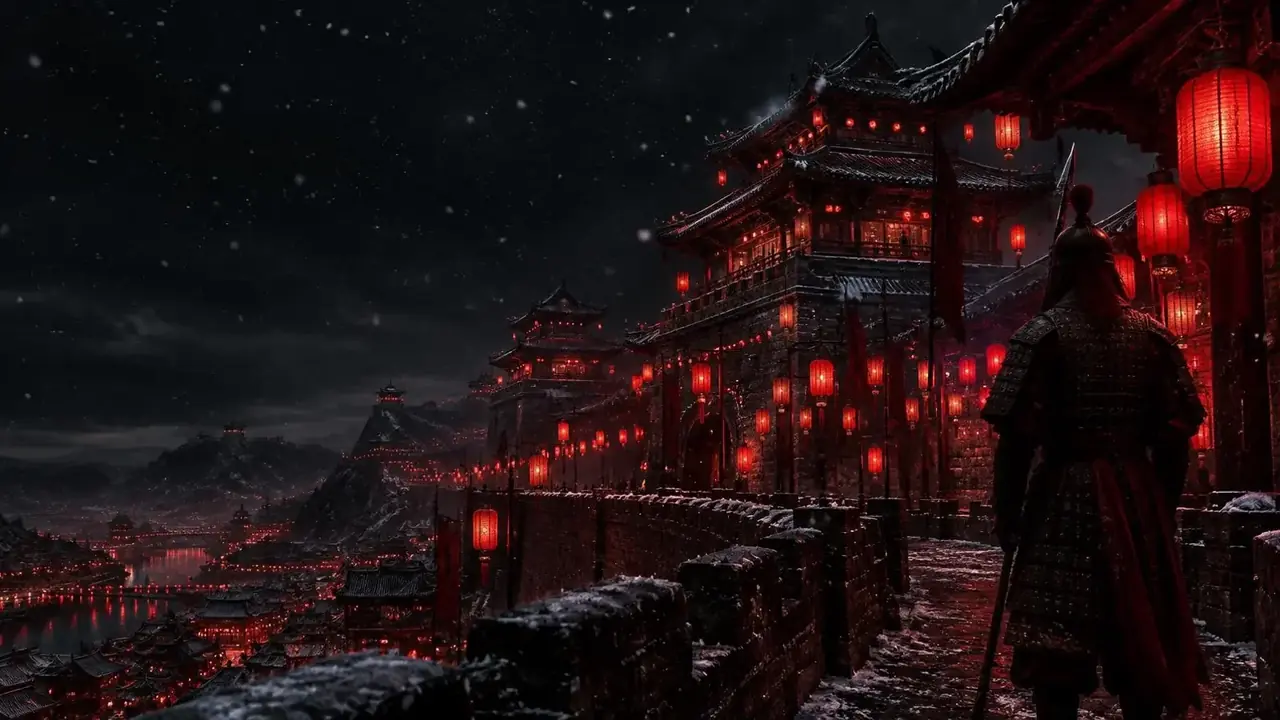 关山月照故人归短剧舞台氛围背景